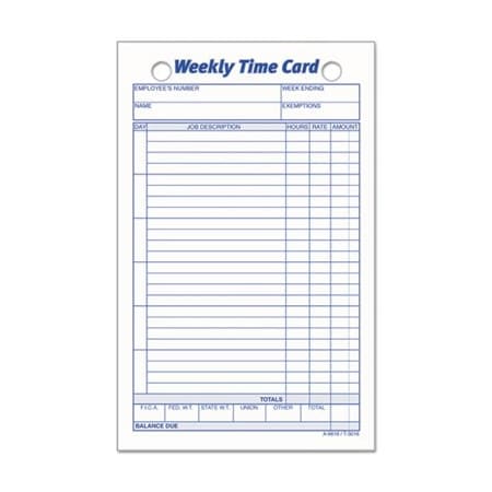 Tops Business Forms TOPS, Employee Time Card, Weekly, 4 1/4 X 6 3/4, 100PK 3016